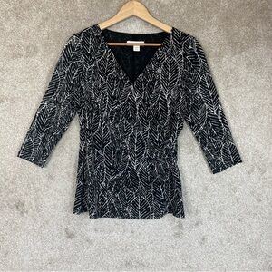 Coldwater Creek Shirt Womens Extra Small Black White Sheer Lined Stretch-4517